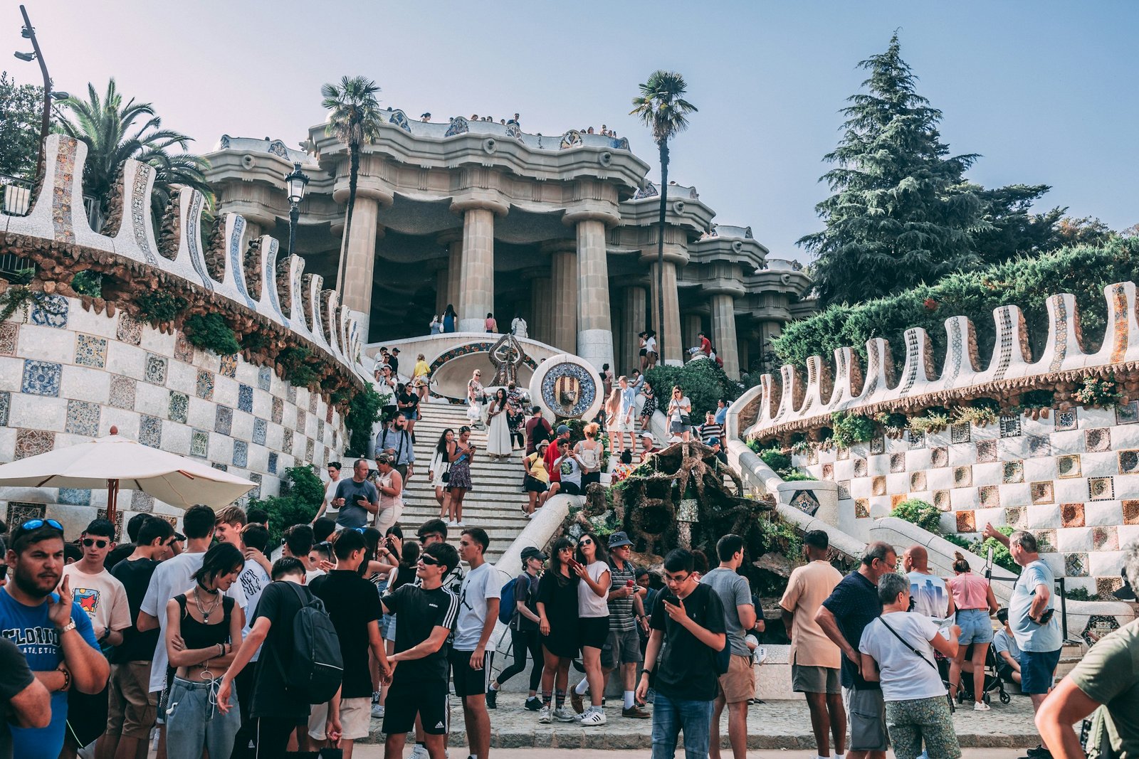 park guell people stairs